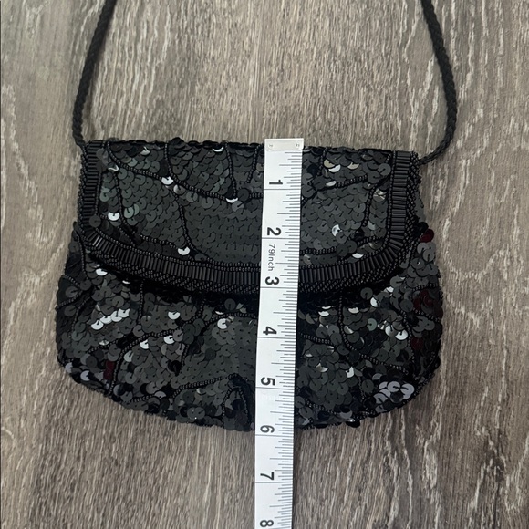 Womens Black Sequin Mini Crossbody Bag 8x6 Party Event Formal - Picture 8 of 8